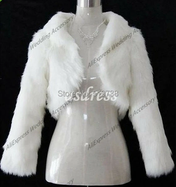 Fashion Black Faux Fur Coat Bridal Wrap Long Sleeve Jacket Shawl Cape Stole Bolero Ivory Fake Fur Bridesmaids Cape