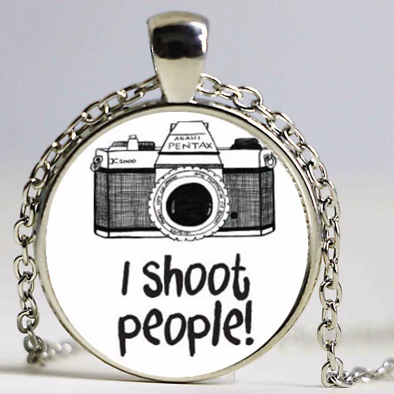 Free shipping I Shoot People Camera Photography Black And White Necklace Camera Pendant Necklace