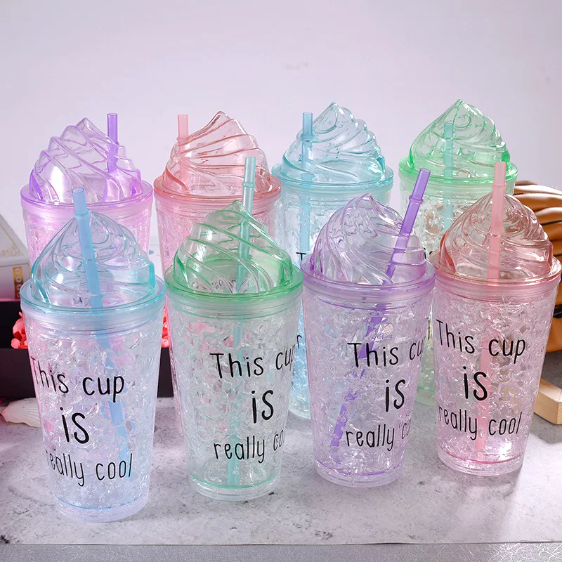Летняя Милая чашка с двойными стенками для льда креативная охлаждающая чашка с соломенной чашка для льда портативная посуда для кофе Кола бутылка для сока воды