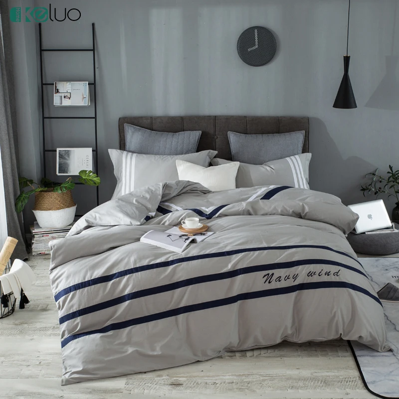 keluo 100 cotton 3 4pcs blue stripe simple gray bedding light grey striped bedding