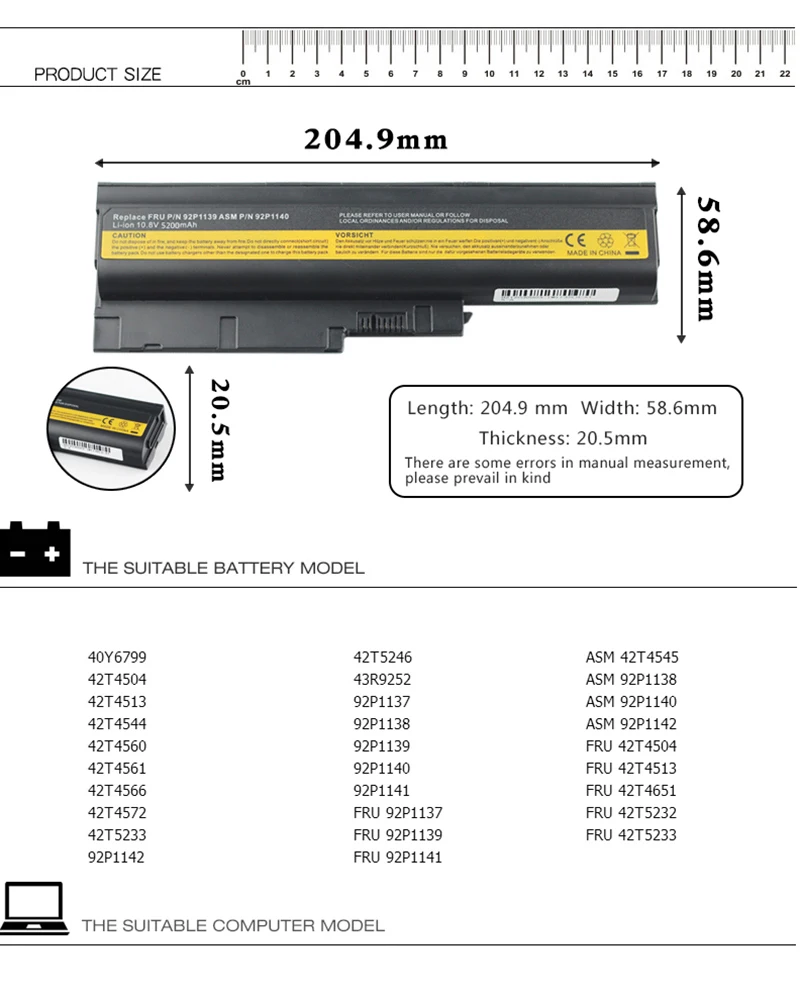 HSW 5200 мАч 6 ячеек Batteria новая Замена перезаряжаемый ноутбук аккумулятор для IBM lenovo ThinkPad T61 R61 R61i T61u R400 T400