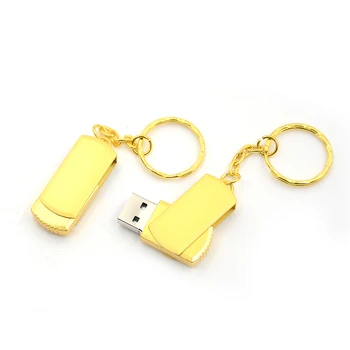 

New Arrival 1pcs Gold Color Metal Usb 3.0 Pen Drive Usb Flash Drive Memory Stick 1/2/4/8/16/32GB With Key Chain