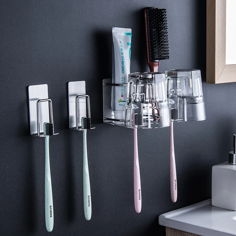 

Toothbrush Toothpaste Holder 304 Stainless Steel Set For Bathroom Accessories Set Gadgets Toothbrush Cup Holder Wall Mounted