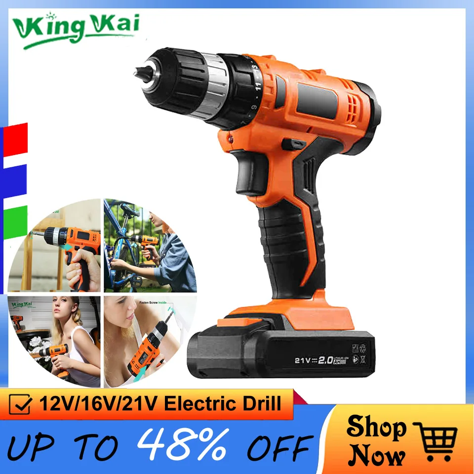 

12V 16.8V 21V Cordless Rechargeable Lithium Battery Multifunctional ScrewDriver Electric Drill Power Tools