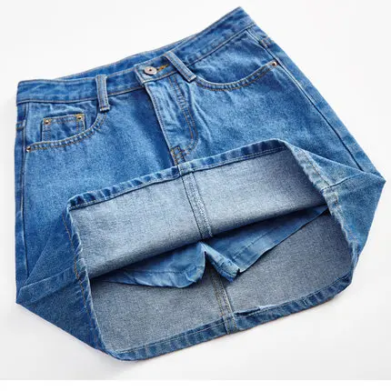 90% хлопок,, женская летняя джинсовая юбка, короткие Облегающие юбки, шорты для студентов, девочек, завышенная талия, трапециевидная мини синяя Повседневная джинсовая юбка