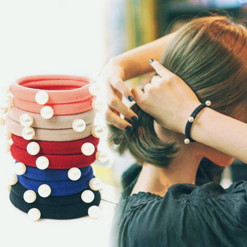 

2PCS Hair Accessories Pearl Elastic Rubber Bands Ring Headwear Girl Elastic Hair Band Ponytail Holder Scrunchy Rope Hair Jewelry