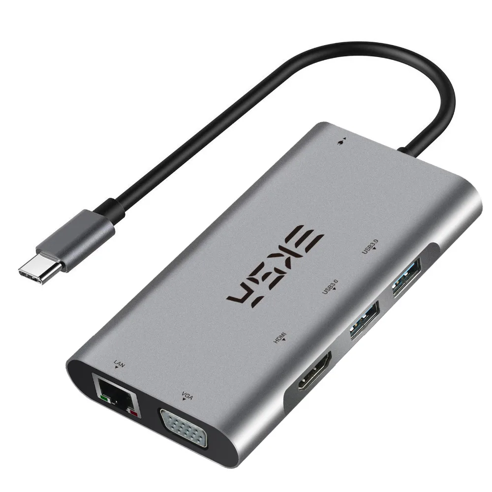 EKSA концентратор USB Type C к HDMI/RJ45 Gigabit Ethernet/VGA/кард-ридер/Thunderbolt 3 адаптер для Macbook huawei P20 Pro USB 3,0 концентратор