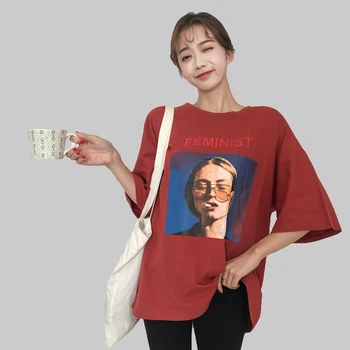 

2018 Summer Short Sleeve Tshirt Smoking girl oversized Tees Cotton Casual Tee Female Loose Young Tops 3 Colors HOT Couples Tee