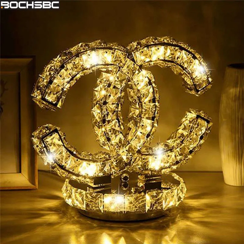 

BOCHSBC Romantic Heart Design Crystal Table Lamp for Bedroom Living Room Dining Roon Wooden Stand Moon CC Led Lighting Fixtures