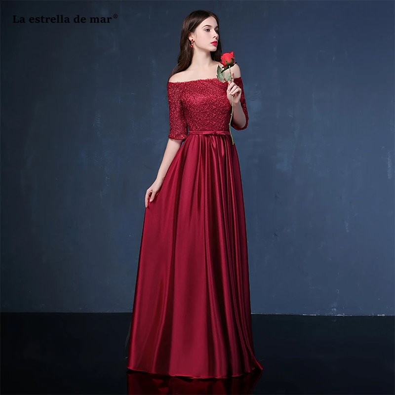 Vestido madrinha2019 новый кружевной вырез лодочкой Половина рукава A Lina бордовый фиолетовый королевский синий Серебряный белые платья для подружек