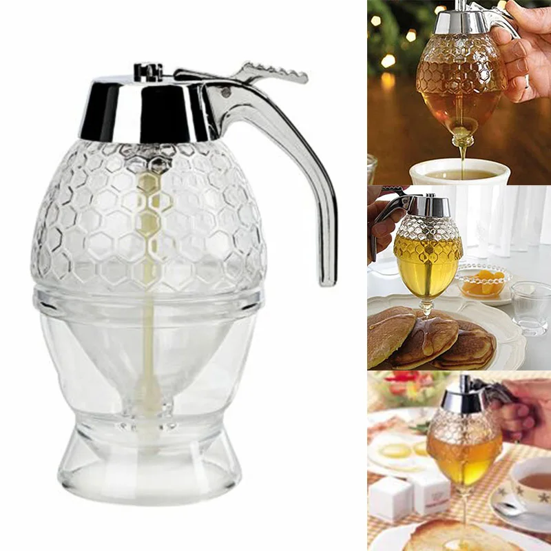 

New Glass Crystal Honey Dispenser Transparent Honey Storage Container Bottle LMH66