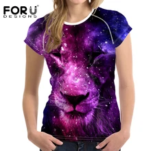 FORUDESIGNS/женская футболка с 3D принтом животных льва волка, одежда Галактики, футболка с короткими рукавами, Mujer, быстросохнущие футболки, топы