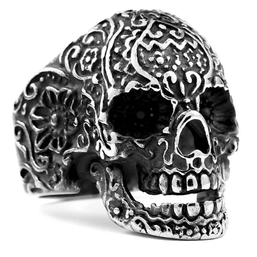 Vintage Gothic Skull Biker Stainless Steel Men's Punk Jewelry Accessories Black Skull Ring
