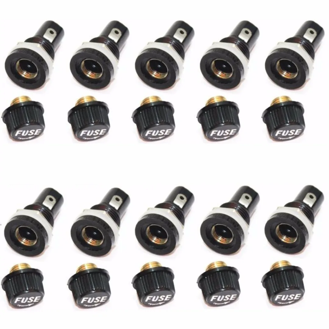 10pcs Black 5x20mm Fuse Holder 250V 10A Panel Mount Screw Cap Case For Glass Tube Fuse