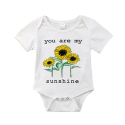 Симпатичные новорожденных для маленьких девочек дети комбинезон письмо подсолнечное одежда наряды