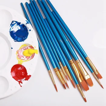 

10 Pcs/lot Paint Brush Pearly Blue Brush Nylon Hair Combination Watercolor Brush Art Tool Set Professional Painting Pen
