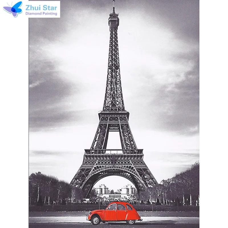

5D DIY diamond embroidery Eiffel Tower red car diamond painting Cross Stitch full square Rhinestone mosaic decoration