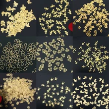 100 шт./лот, золотые металлические наклейки для ногтей, ультратонкие хлопья гвоздь, блестящие стразы, милые 3D украшения для дизайна ногтей, очаровательные заклепки для дизайна ногтей