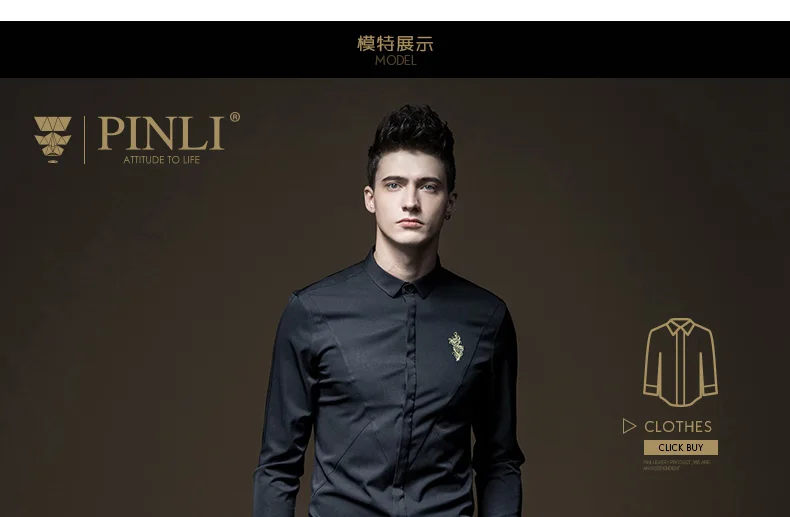 Camiseta Masculina рубашка Pinli продукт с длинным рукавом Вышитые воротник развивать нравственность для мужчин's бизнес повседневное B173413210