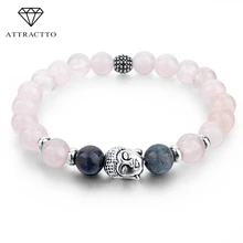 Attrtto Мода Будда, йога розовый браслеты для женщин эластичный натуральный камень тигровый глаз бусины ювелирные изделия BR150249