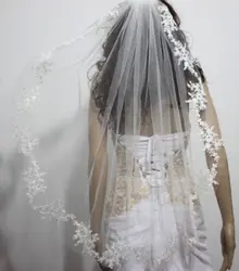 1 т Fingertip Длина свадебная вуаль с расческой, белая Фата, бежевая вуаль, кружевная наклейка