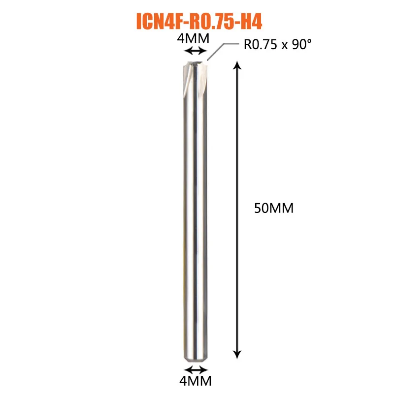 1 шт. фаски Фрезы 4-14 мм для снятия заусенцев твердосплавные концевые фрезы ЧПУ фрезы 90 градусов внутренний радиус инструменты для снятия фаски - Длина режущей кромки: ICN4F-R0.75-H4