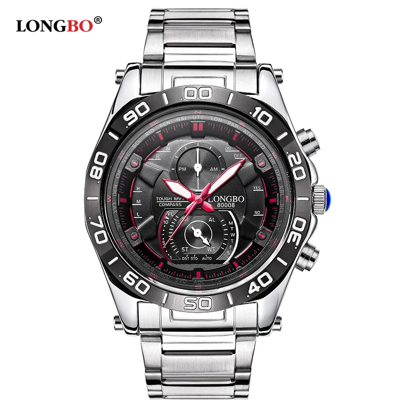  LONGBO Watch Men Stainless Steel Military Watch Sports Quartz Watches Male Wristwatch Relogio Mascu