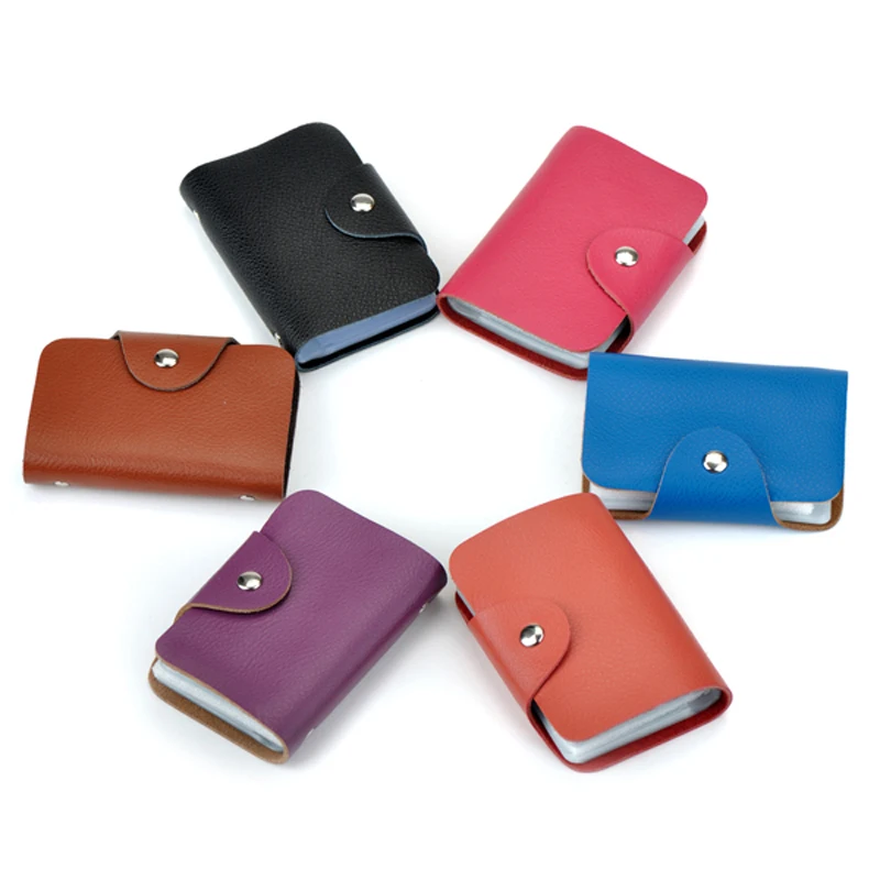 

12 Colors Wholesale 100% Genuine Leather ID Bank Business Credit Card Case Holder Unisex Fashion Mini Purse Pocket