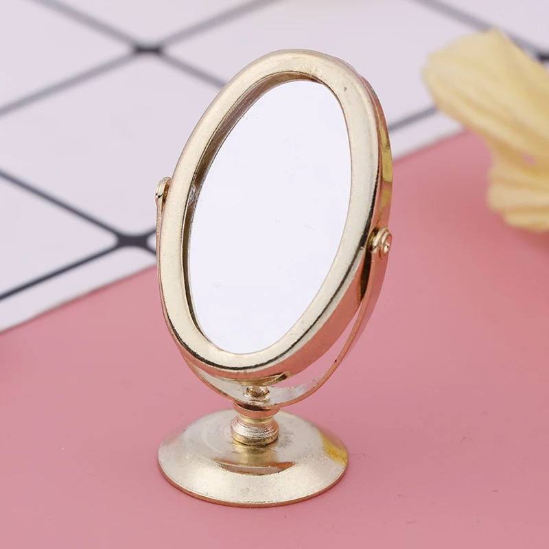 

1/12 Dollhouse Miniature Vintage Gloden Vanity Mini Mirror Dolls Bathroom Furniture Toy Accessories