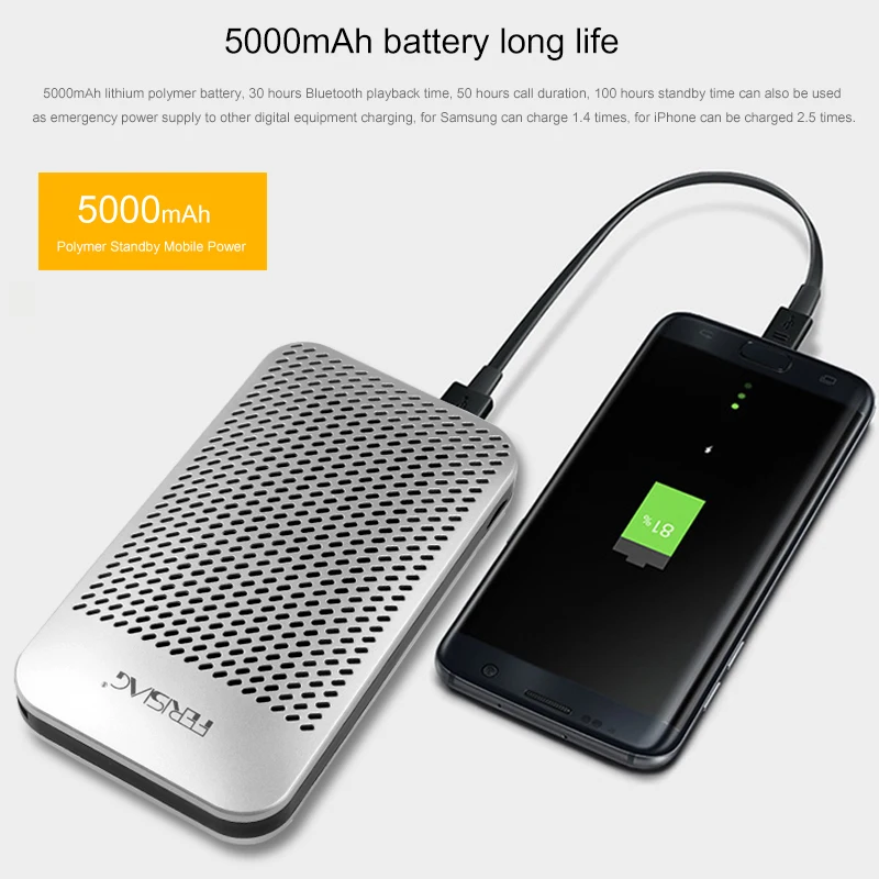 FERISING Power bank con Altavoz Bluetooth 5000mah batería externa portátil 19Wh USB Sound Powerbank