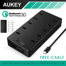 Aukey usb зарядное устройство 70 Вт ес/сша plug 10 usb портов зарядное устройство qc 3.0 быстрое зарядное устройство для xiaomi mi5 iphone 6 7 plus samsung android