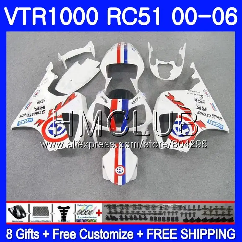 

Fairing For HONDA VTR1000 2000 2001 2002 2003 2004 2005 2006 80HM14 RTV1000 VTR 1000 Glossy white RC51 SP1 SP2 01 02 03 04 05 06