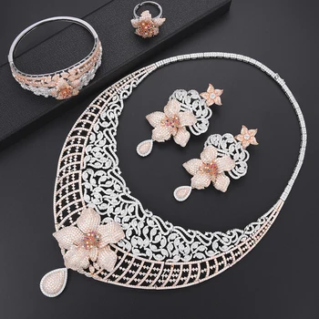 

missvikki New Indian Jewellery sets Bridal Jewelry Sets Full Crystal Flowers Pendant Earrings Necklace Adjustable Ring Bangle