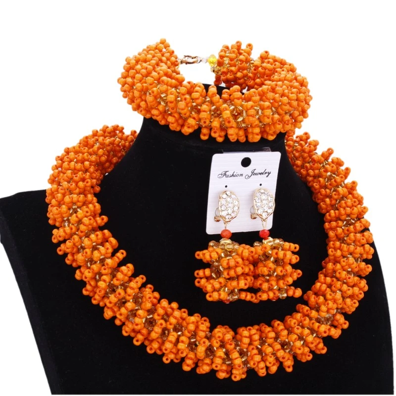 indstudering Fremmed stemme Beads Set Bold Designer Orange and Gold Bridal Jewelry Sets Bracelet  Earrings And Necklace Fashion Necklace Dubai Accessories|Jewelry Sets| -  AliExpress