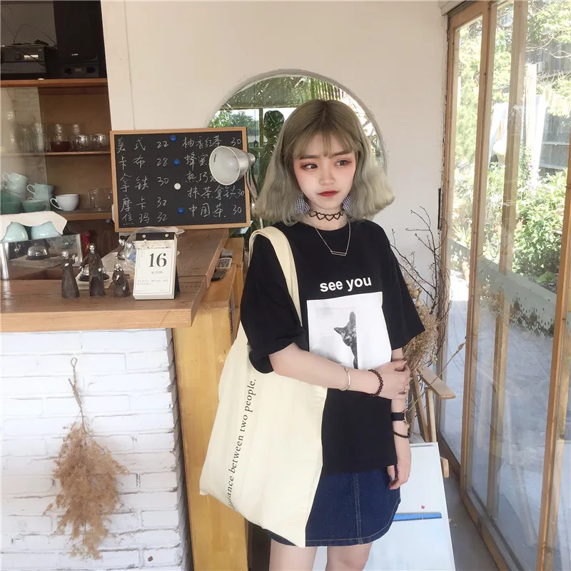 YouGeMan футболка Femme летний корейский стиль Ulzzang Harajuku мультяшный принт короткий рукав Футболка женская повседневная с круглым вырезом Топ