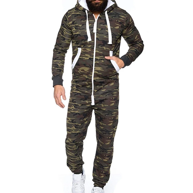 Litthing 2019 NEW Men One piece Garment Pajama Playsuit Zipper Hoodie Male Onesie Camouflage Print Jumpsuit 3