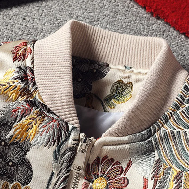 Japan Style Mens Floral & Crane Embroidery Bomber Jacket Stand Collar Men Streetwear College Baseball Jackets Autumn Coat Japan Style Mens Floral & Crane Embroidery Bomber Jacket Stand Collar Men Streetwear College Baseball Jackets Autumn Coat