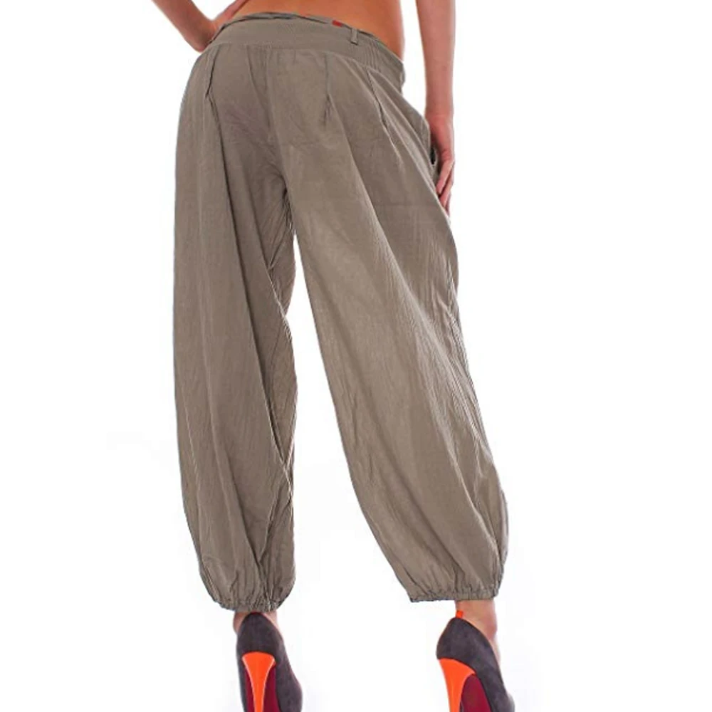 HEFLASHOR свободные хиппи Аладдин длинные брюки Женские однотонные шаровары Повседневные мешковатые брюки женские эластичные брюки