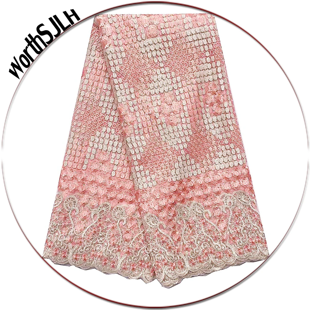 

Best Selling African Lace Fabric Magenta Nigeria 2019 Net French Lace Material Swiss Tulle Peach Lace Fabric For African Parties
