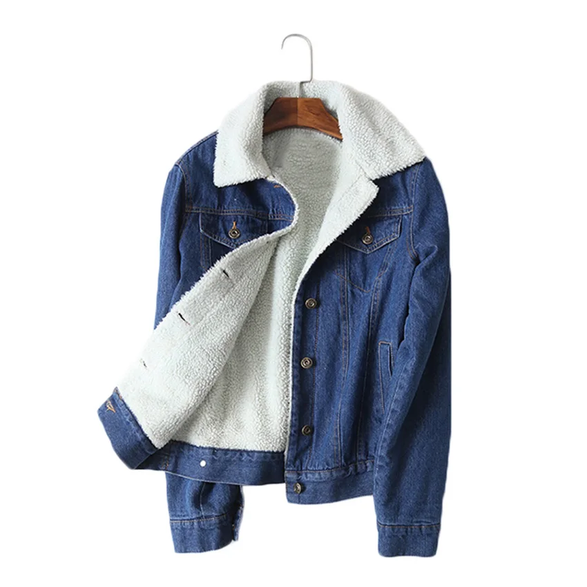 Autumn Winter Velvet Jeans Jacket Women Vintage Oversize Lamb Wool