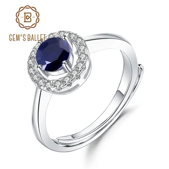 

GEM'S BALLET 0.70Ct Natural Blue Sapphire Genuine 925 Sterling Silver Adjustable Rings For Women Wedding Luxury Fine Jewelry