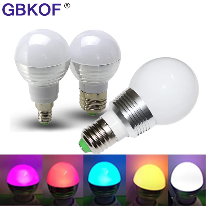 GBKOF E14 E27 3W 5W RGB Светодиодный светильник 110V 220V 16 Цвет изменения лампа с лампой