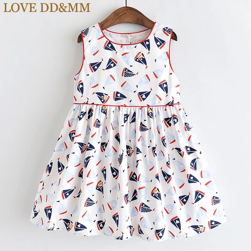 Платья для девочек с надписью «LOVE DD& MM» Новинка года, летняя детская одежда простое милое Хлопковое платье-майка без рукавов с принтом «паруса» для девочек