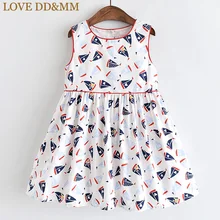 Платья для девочек с надписью «LOVE DD& MM» Новинка года, летняя детская одежда простое милое Хлопковое платье-майка без рукавов с принтом «паруса» для девочек