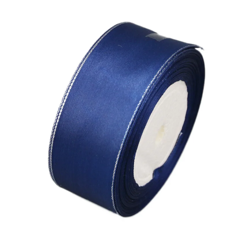 25 ярдов/партия) 38 мм цвет атласная лента золотой край высокое качество подарочная упаковка ленты - Цвет: (silver) dark blue