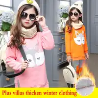 Hot sell Kids girls Winter plus villus warm clothing sets Fashion Princess fox Pattern Cartoon style Outfit Children clothes