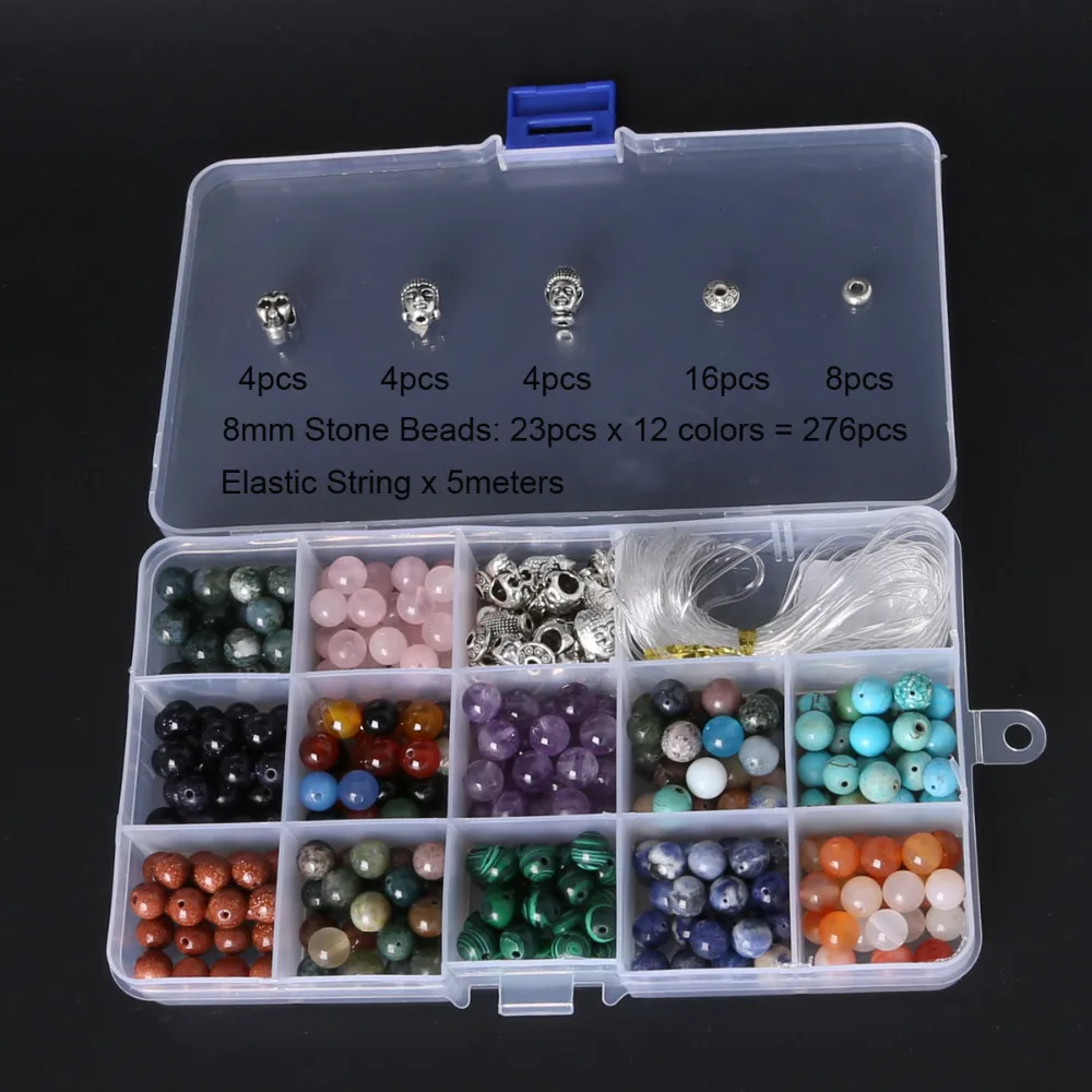 

Hot Selling Round Natural Stone Beads Kit for DIY Bracelet Making Including Buddha& Skull Beads & Elastic String