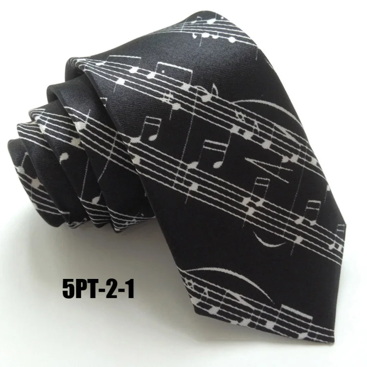 Дизайн 5 см Узкие галстуки белый с черным классические музыкальные ноты галстук Мелодия Музыка Gravata - Цвет: Picture Color