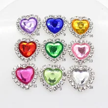 ZMASEY HOT 10PCS/LOT 21mm x 22mm Heart Flatback Rhinestone button Crystal DIY Wedding Invitation gail hair Flower Accessory