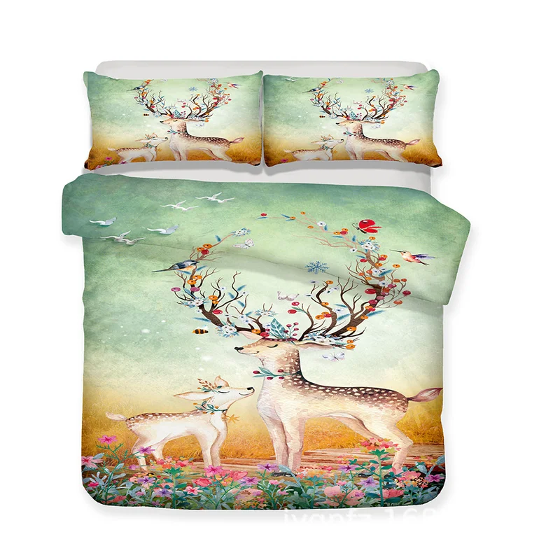 3d Elk Feather Bedding Set Quilt Cover Peacock Forest Duvet Cover